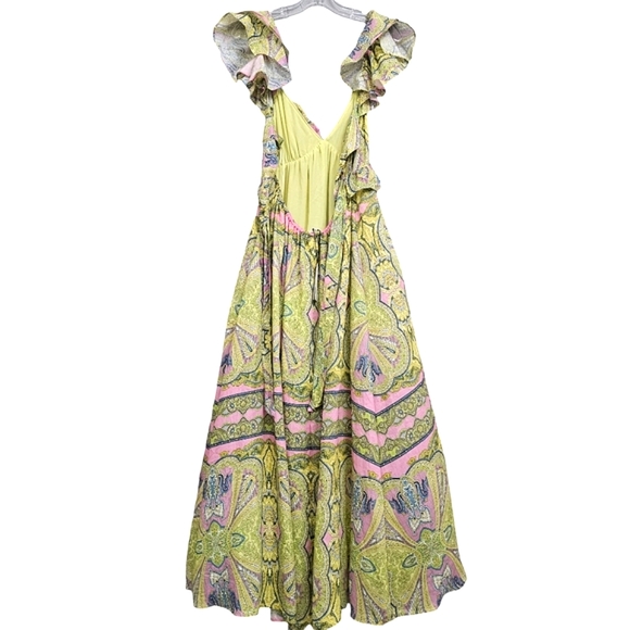 Nwt A loves A Ruffle Cap Sleeve Tie Back Flowy Yellow/Pink/Blue Floral Maxidress - Picture 15 of 17